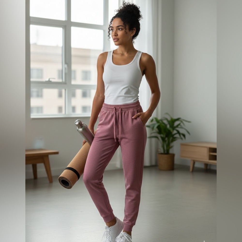 LASLULU Mauve Pink High Waisted Joggers - Size Medium